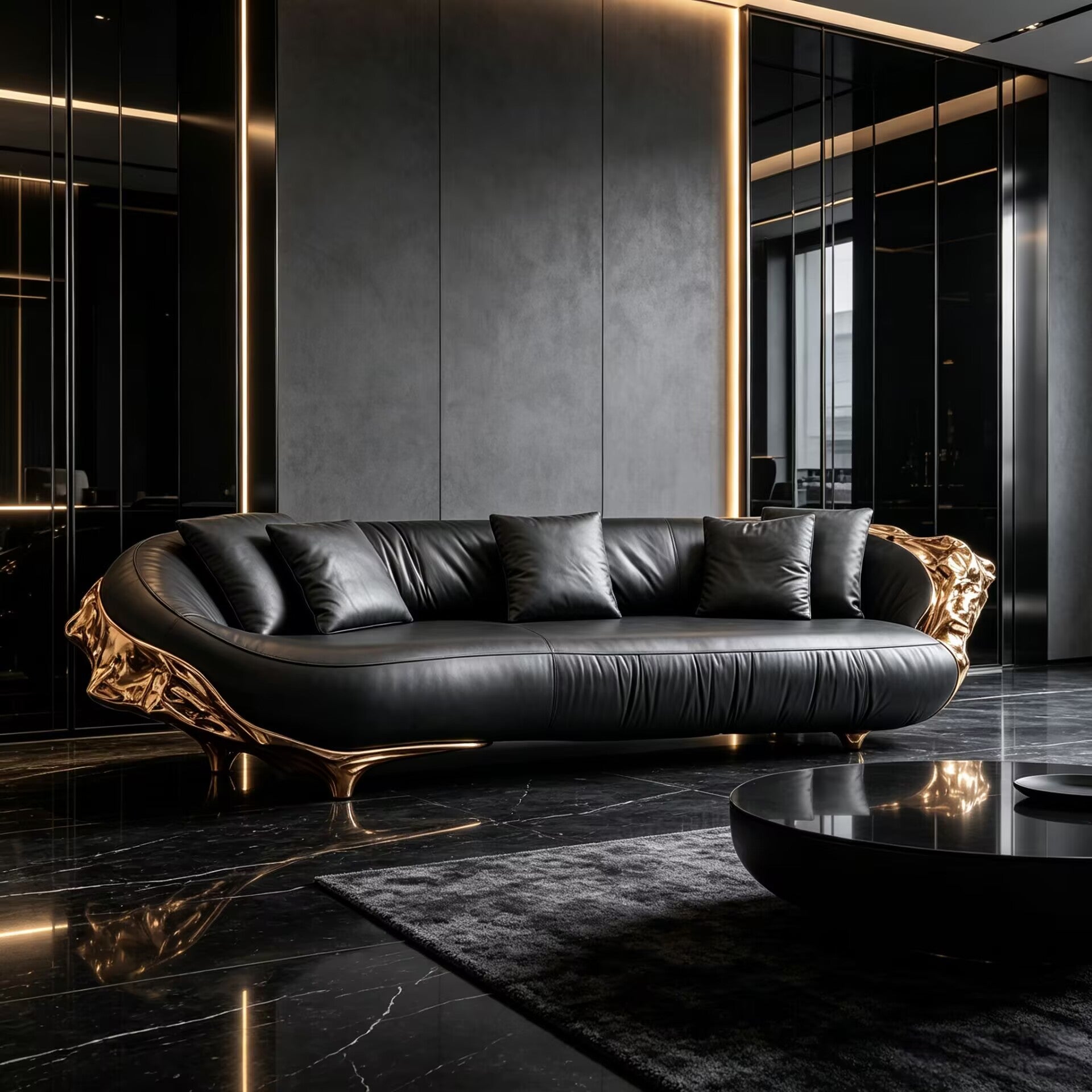 Villa Living Room Luxury High-End Brass Artistic Genuine Leather Sofa