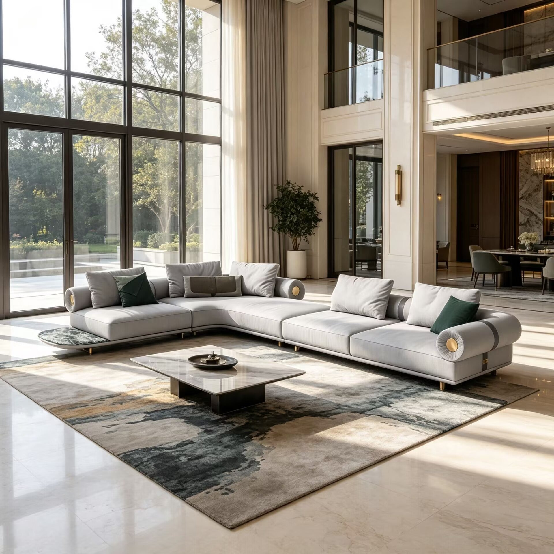 Villa Living Room Luxurious Artistic Customize Fabric Corner Sofa