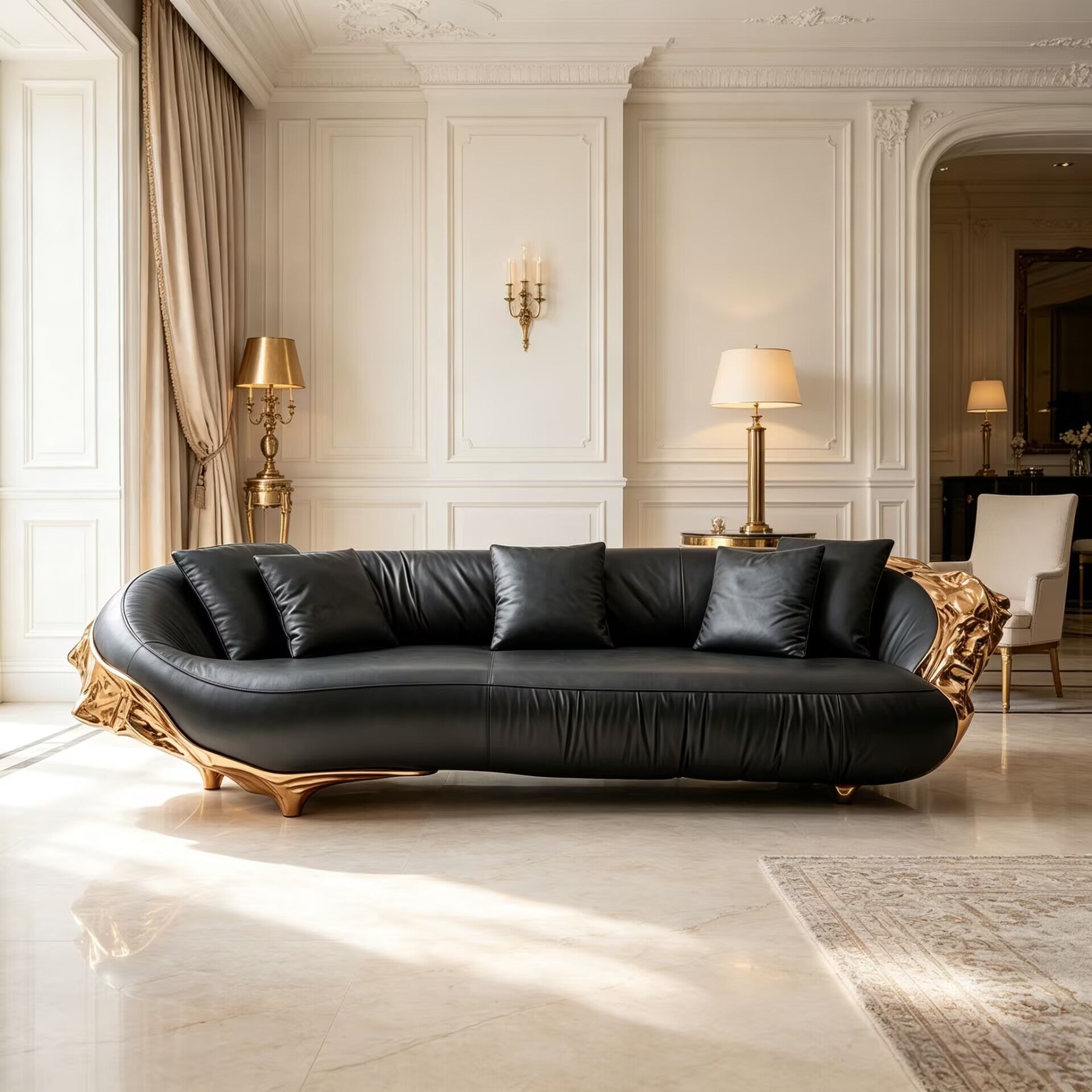Villa Living Room Luxury High-End Brass Artistic Genuine Leather Sofa