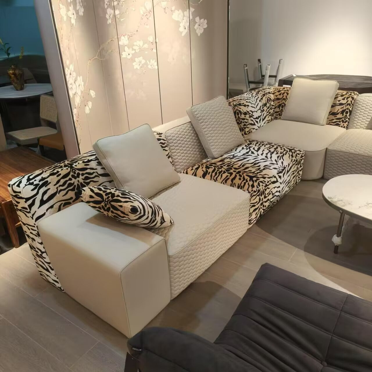 Italian Artistic Villa Living Room Leopard-Print Fabric Corner Sofa