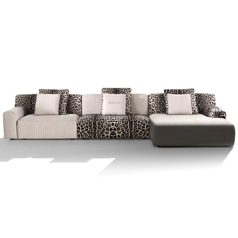 Italian Artistic Villa Living Room Leopard-Print Fabric Corner Sofa