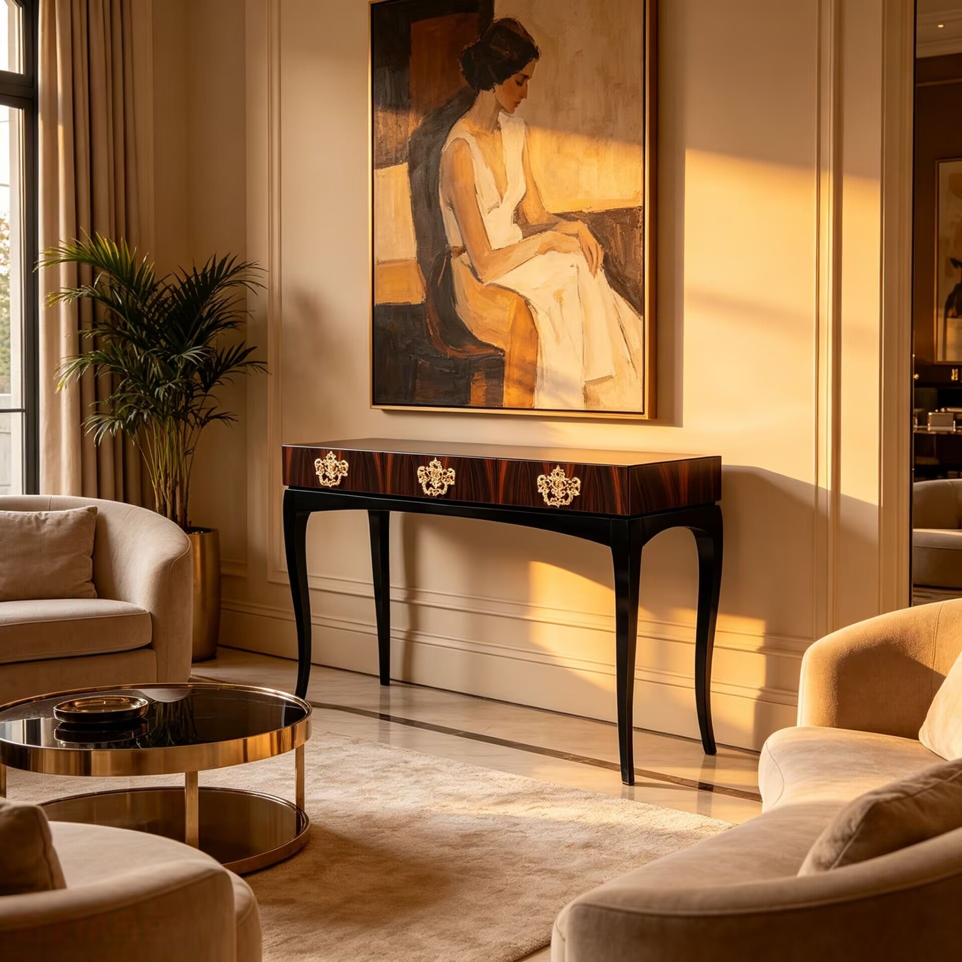 Trinity Villa Living Room Italian Upscale Art Rosewood Console