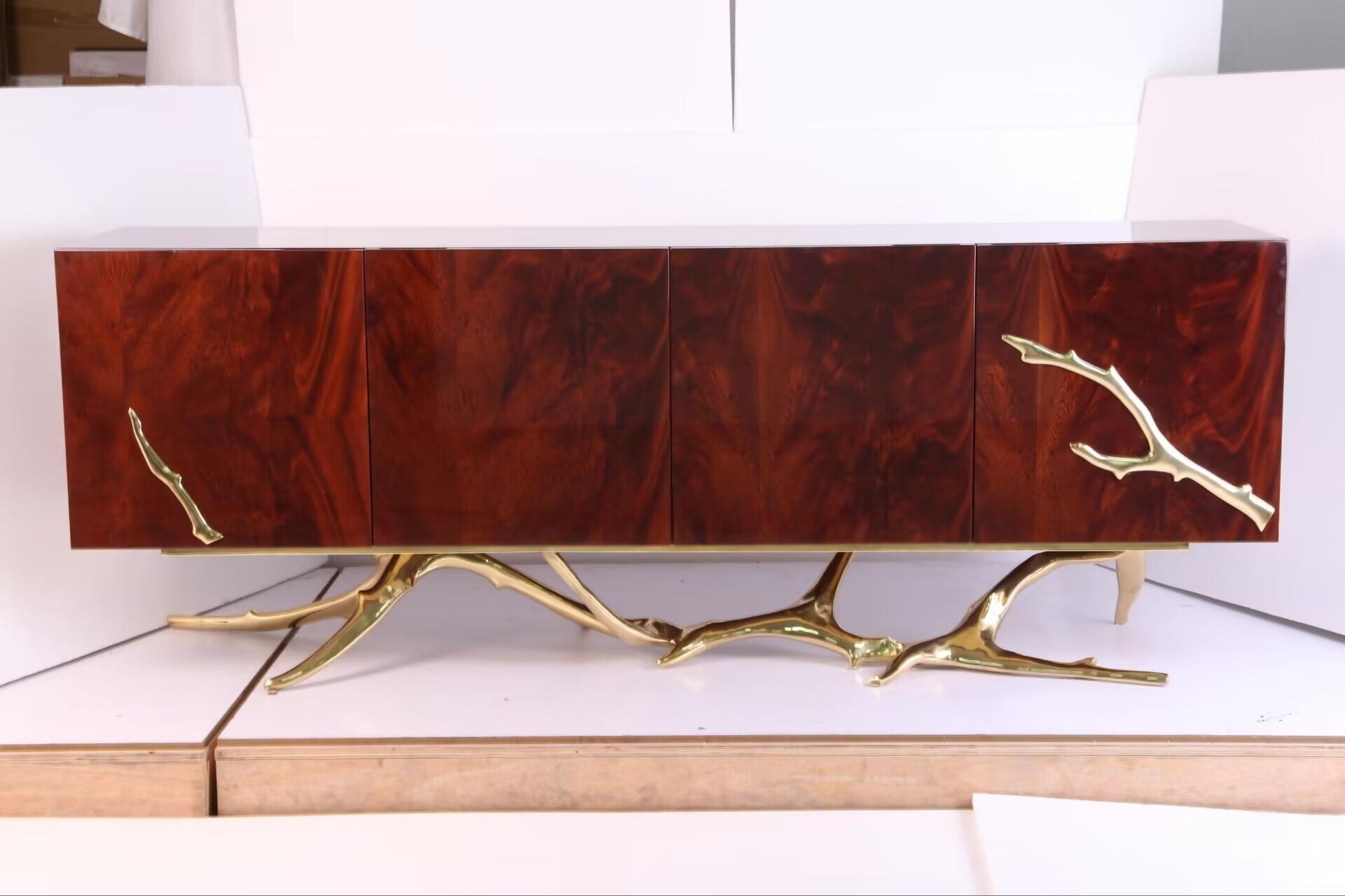 Creativity Irregular Pure Copper Customize Solid Wood Tv Cabinet