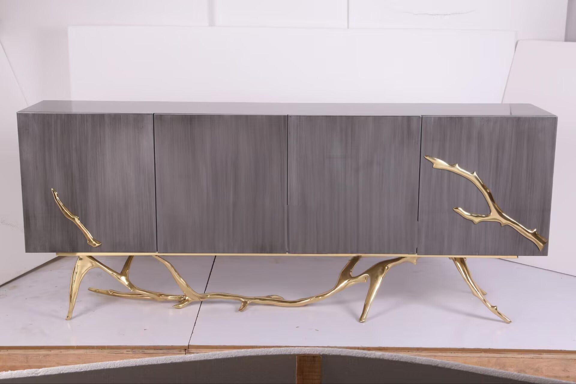 Creativity Irregular Pure Copper Customize Solid Wood Tv Cabinet