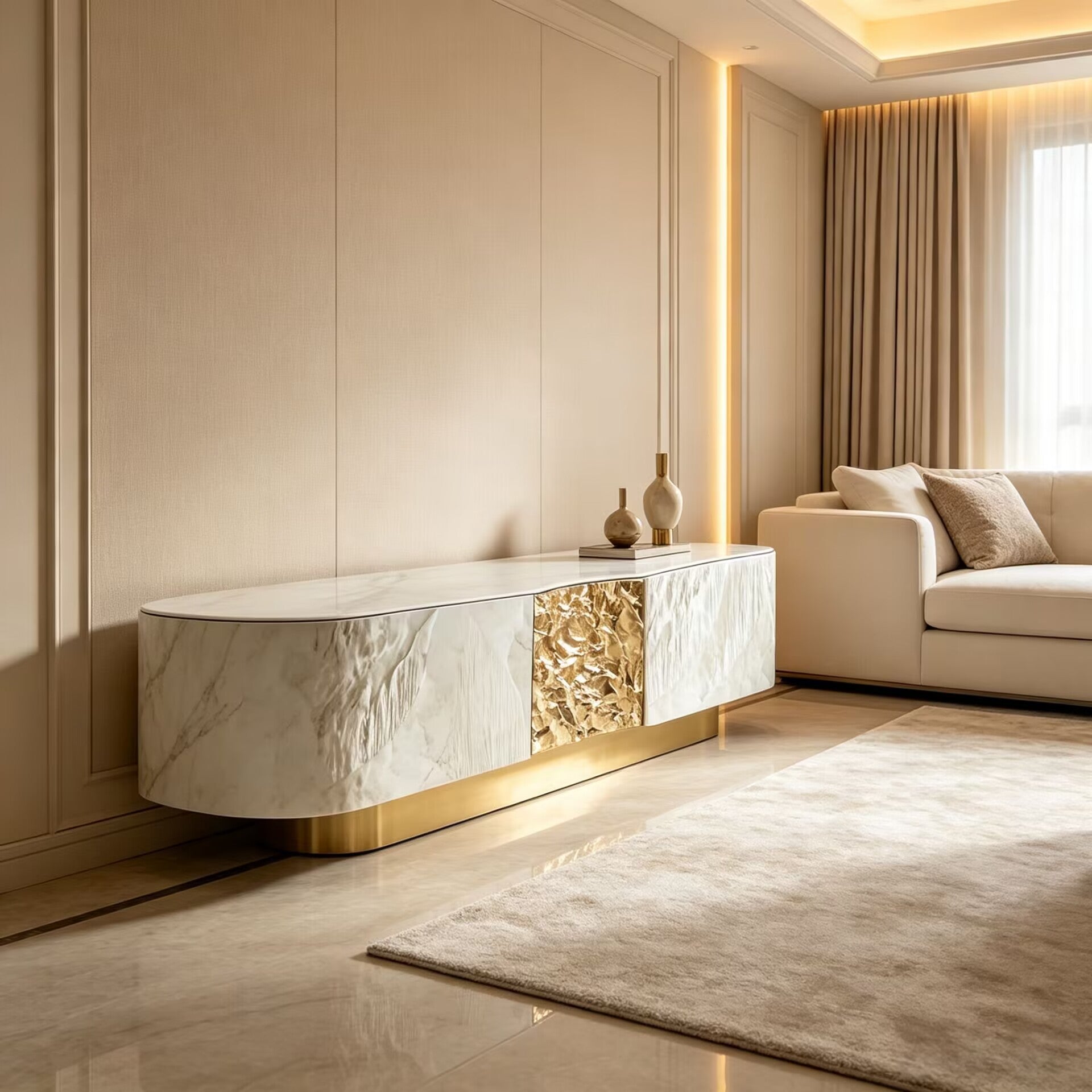 Villa Luxurious Unique Creativity High-End Marble Customize Tv Cabinet