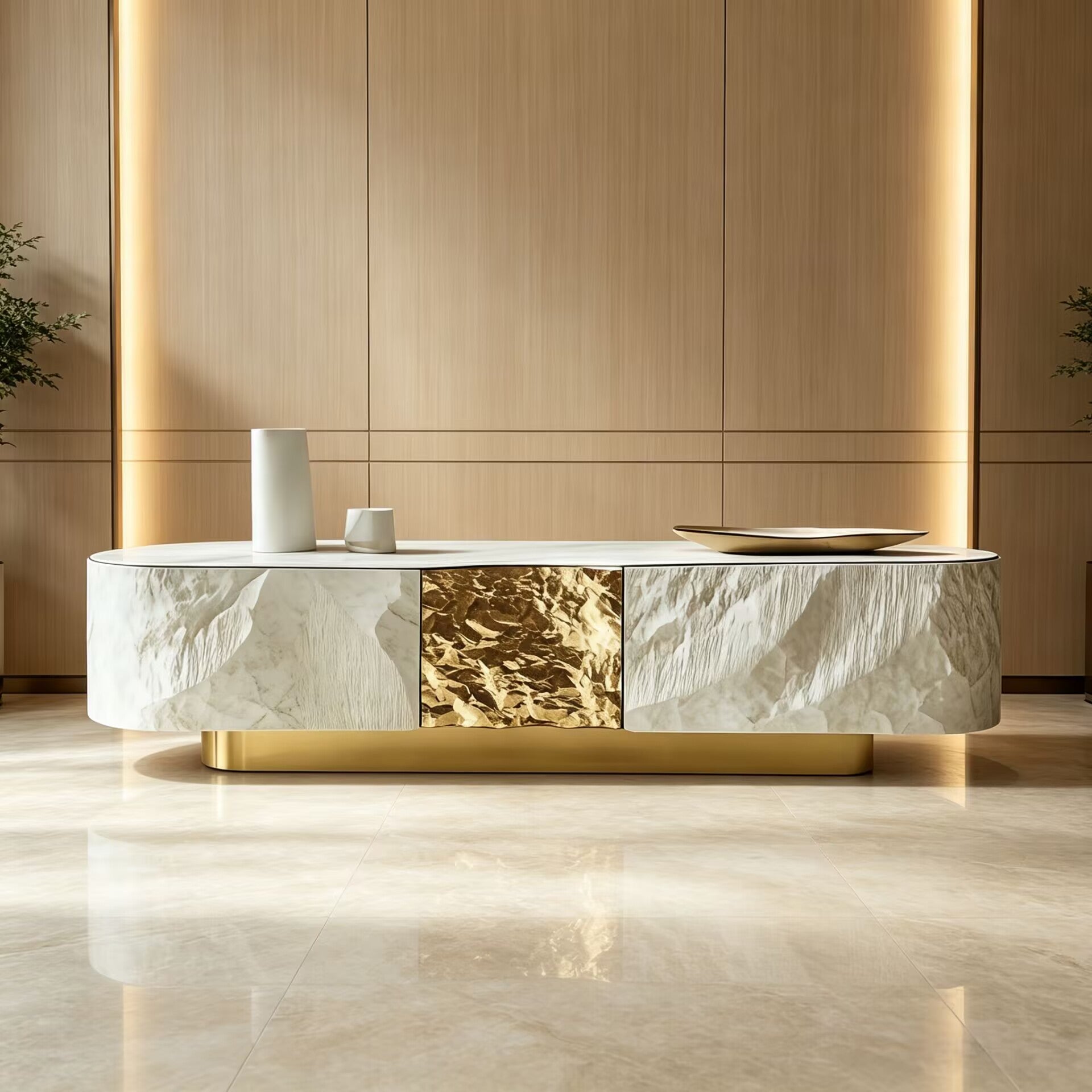 Villa Luxurious Unique Creativity High-End Marble Customize Tv Cabinet