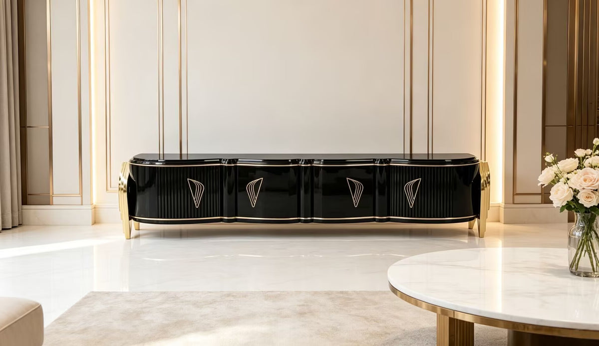 Luxurious Artistic Metal Simple Lacquered Solid Wood Tv Cabinet