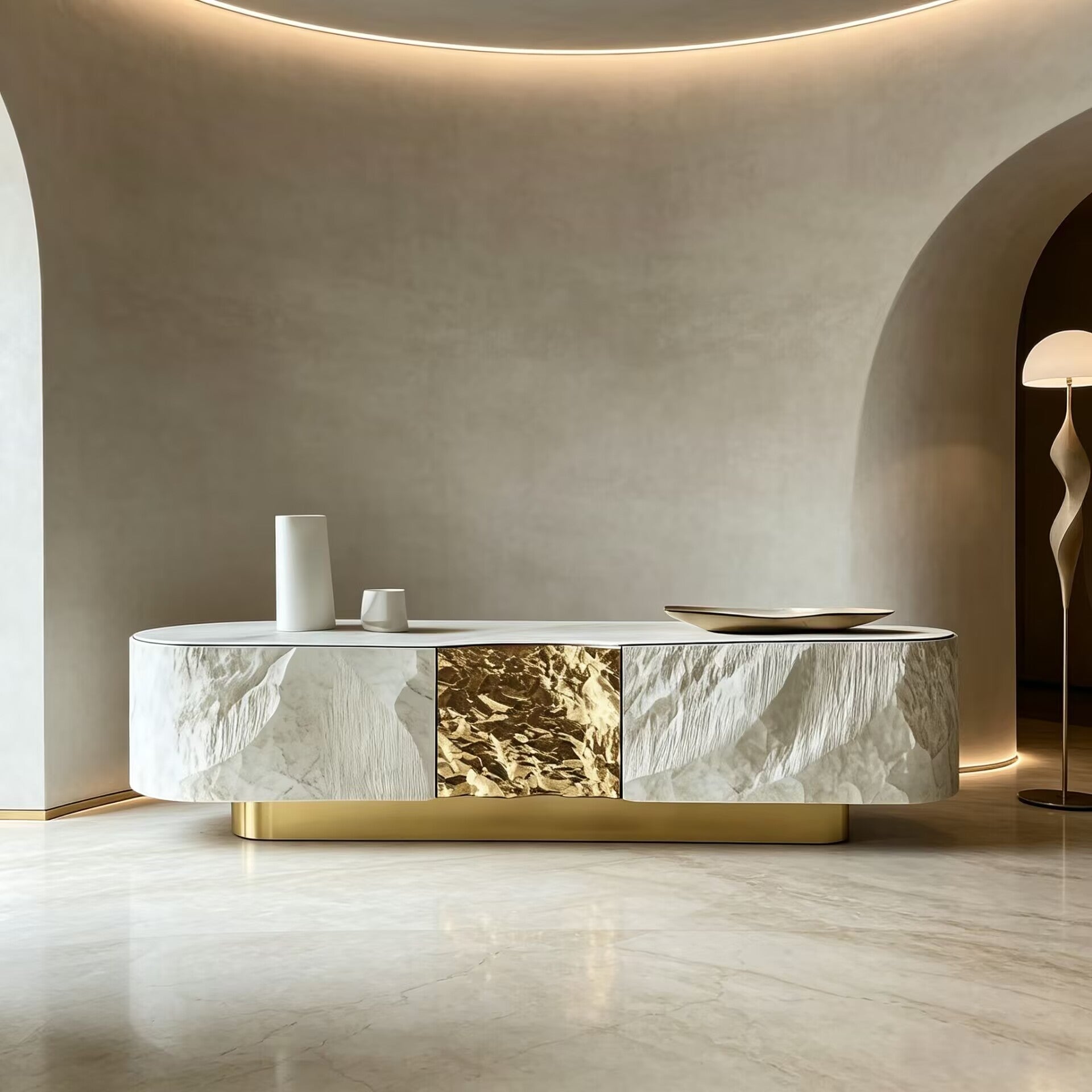 Villa Luxurious Unique Creativity High-End Marble Customize Tv Cabinet
