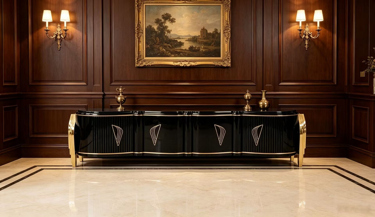 Luxurious Artistic Metal Simple Lacquered Solid Wood Tv Cabinet