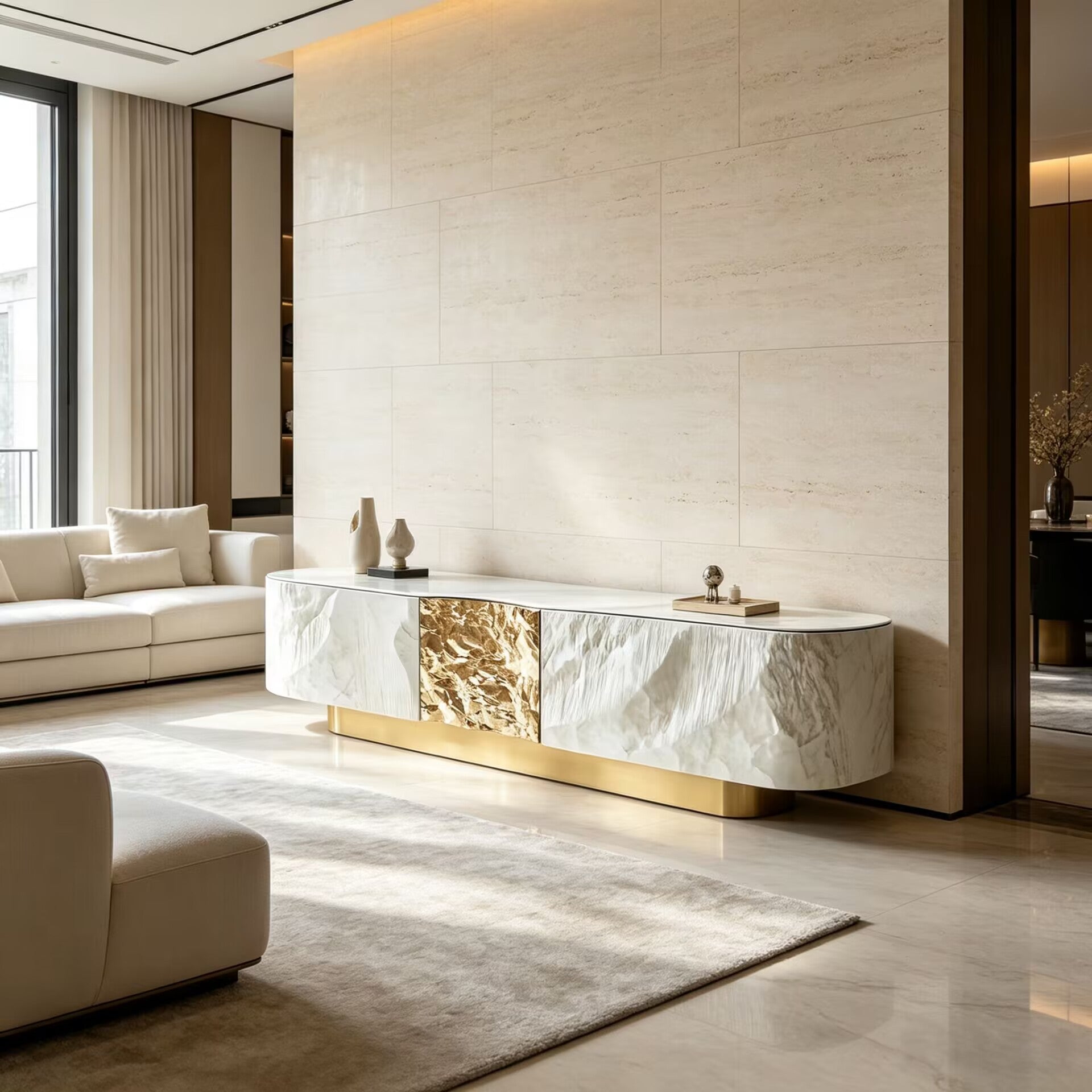 Villa Luxurious Unique Creativity High-End Marble Customize Tv Cabinet