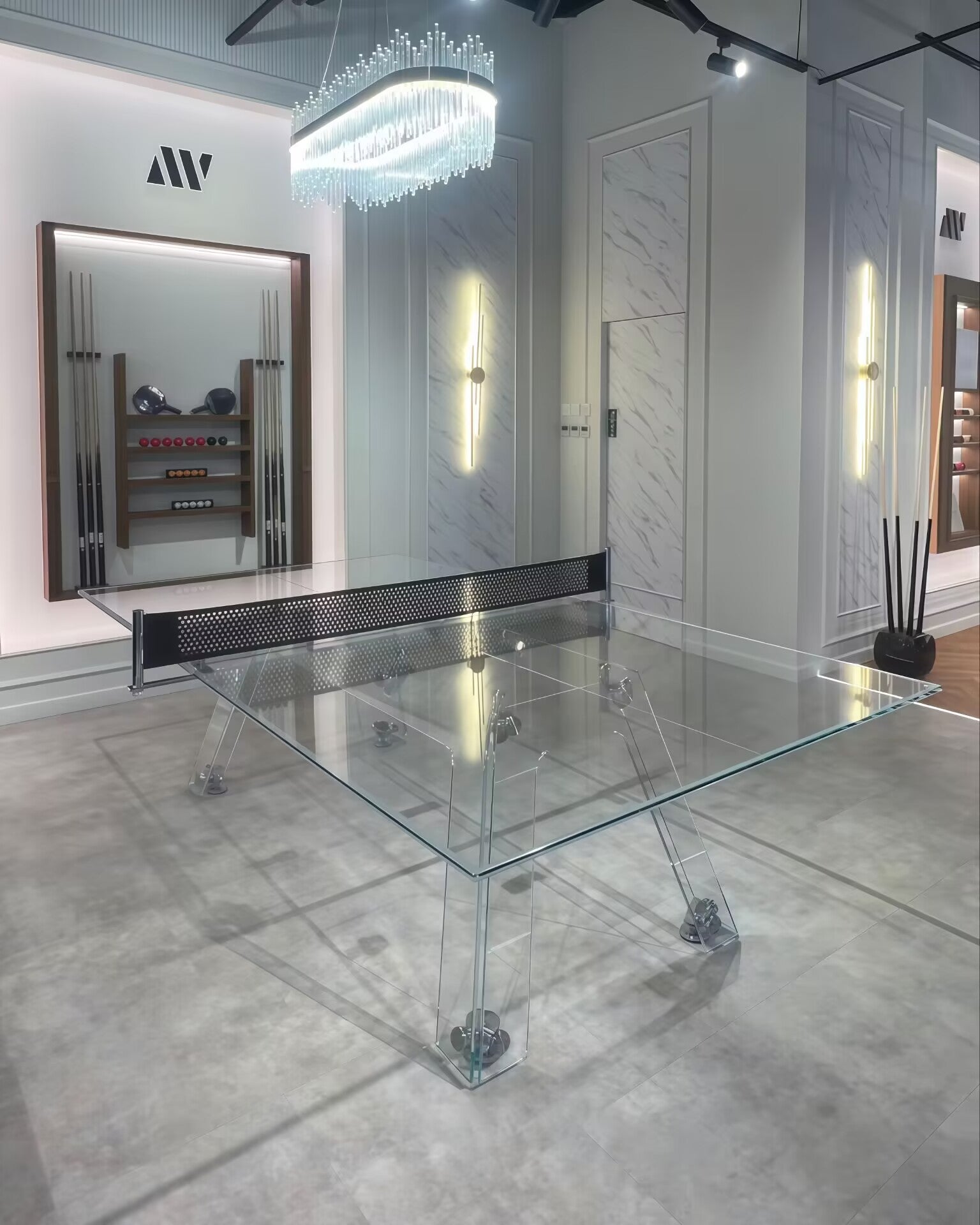 Italian Design Artistic Standard Metal Crystal Glass Ping Pong Tables