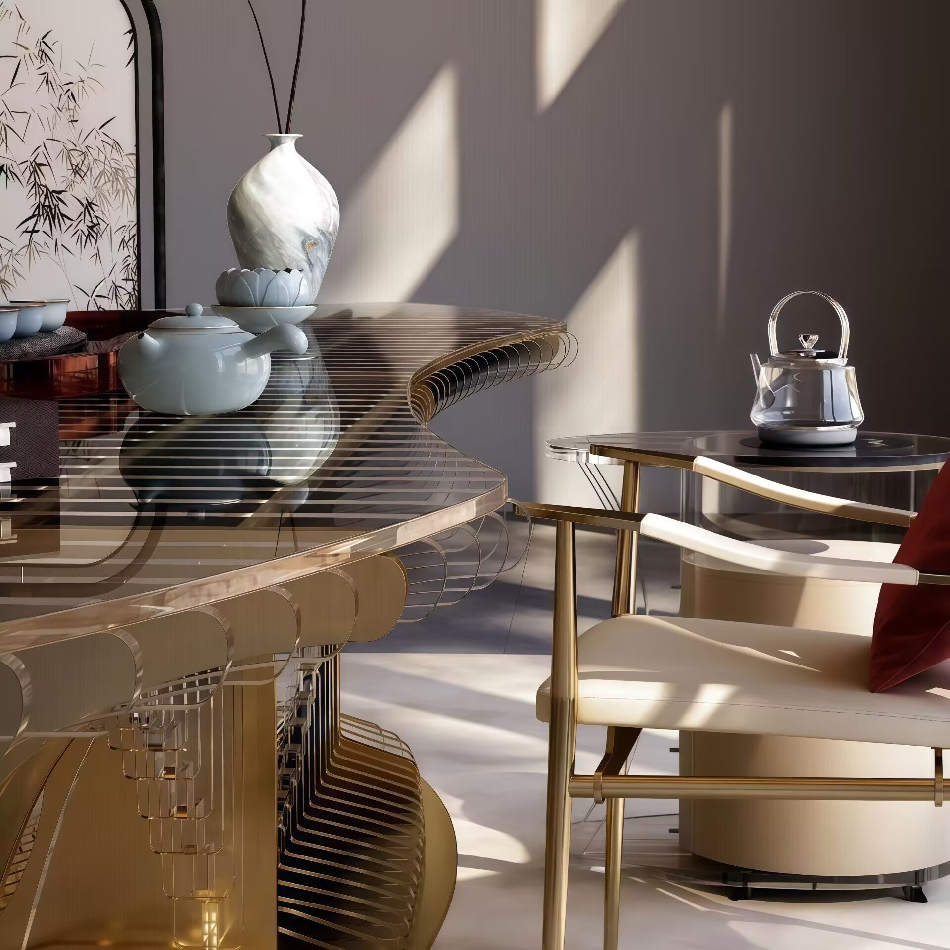 Unique Artistic Stainless Steel Irregular Acrylic Customize Tea Table