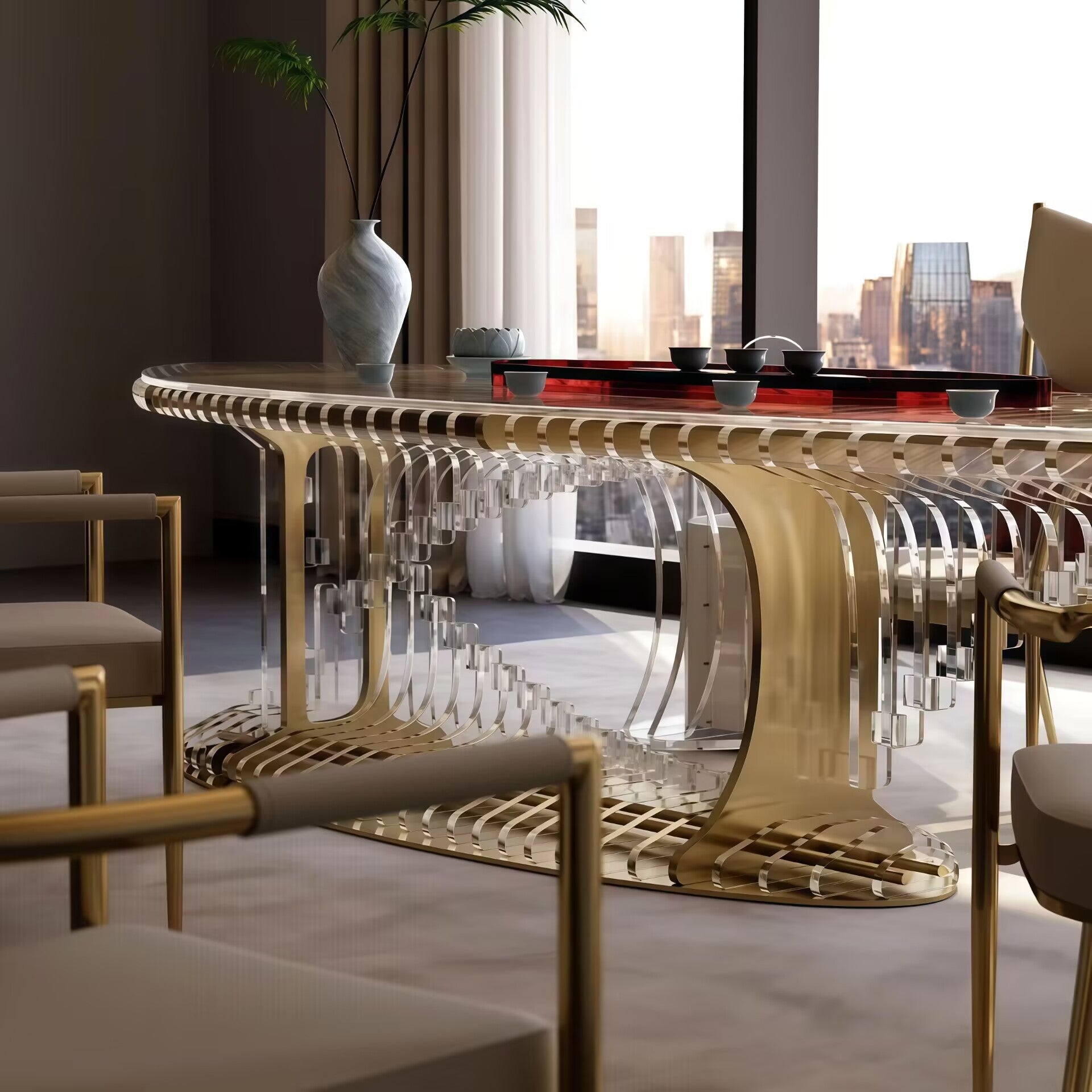 Unique Artistic Stainless Steel Irregular Acrylic Customize Tea Table