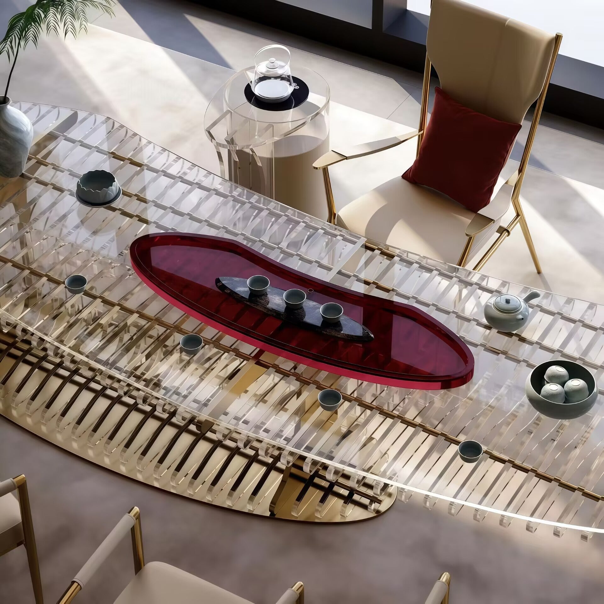 Unique Artistic Stainless Steel Irregular Acrylic Customize Tea Table