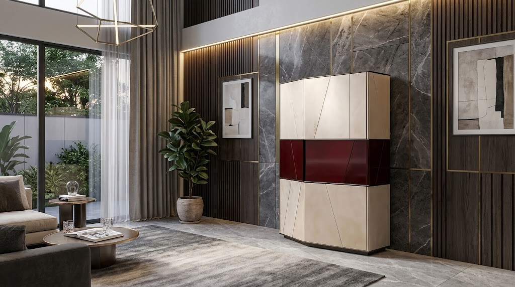 Terre Alto Living Room High Quality Art Simple Solid Wood Wine Cabinet