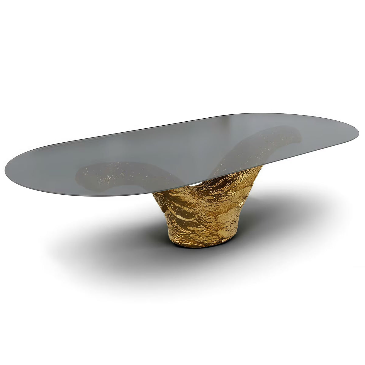 Trunks Italian Designer Large Gold Tempered Glass Oval Dining Table