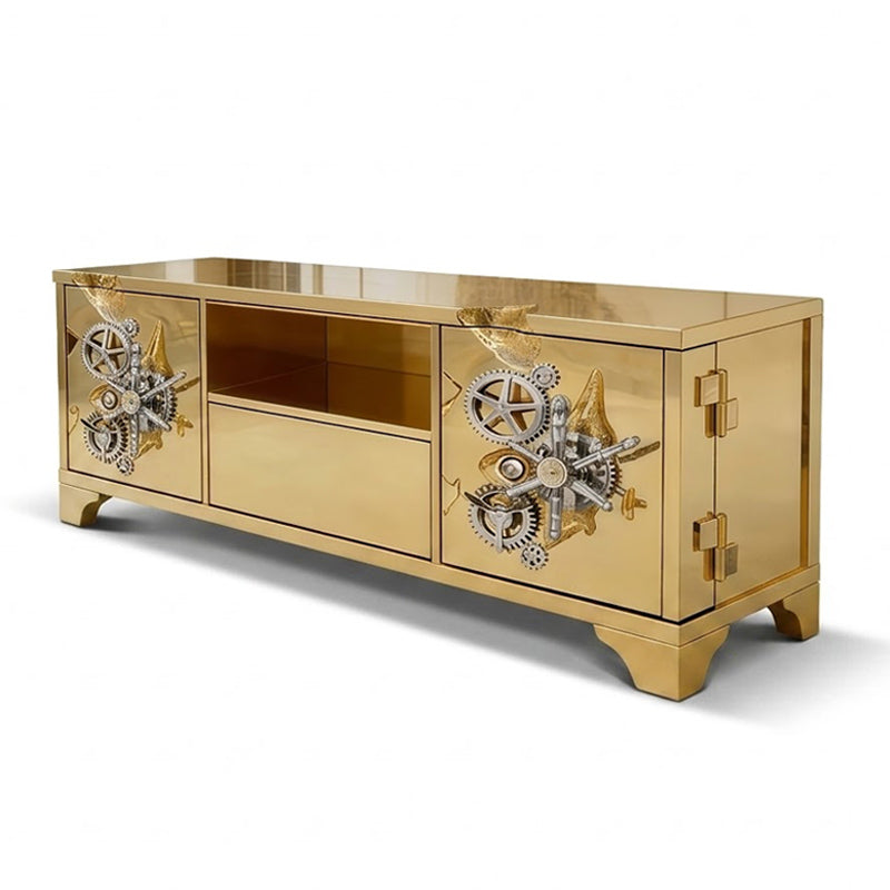 Italian Artistic Stainless Steel Gearwheel Decorative Tv Cabinet