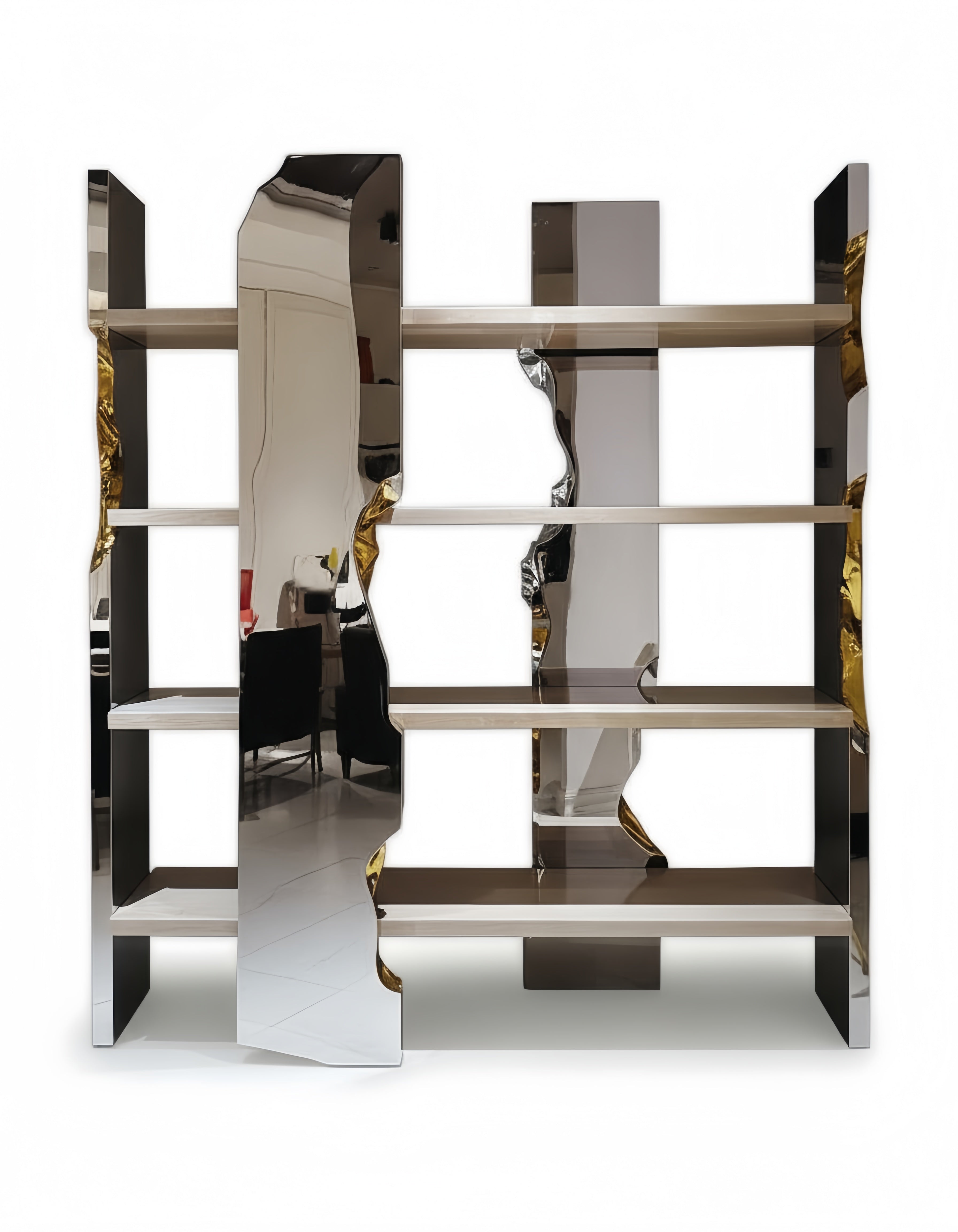 Unique luxurious crackle Stainless steel bookshelf