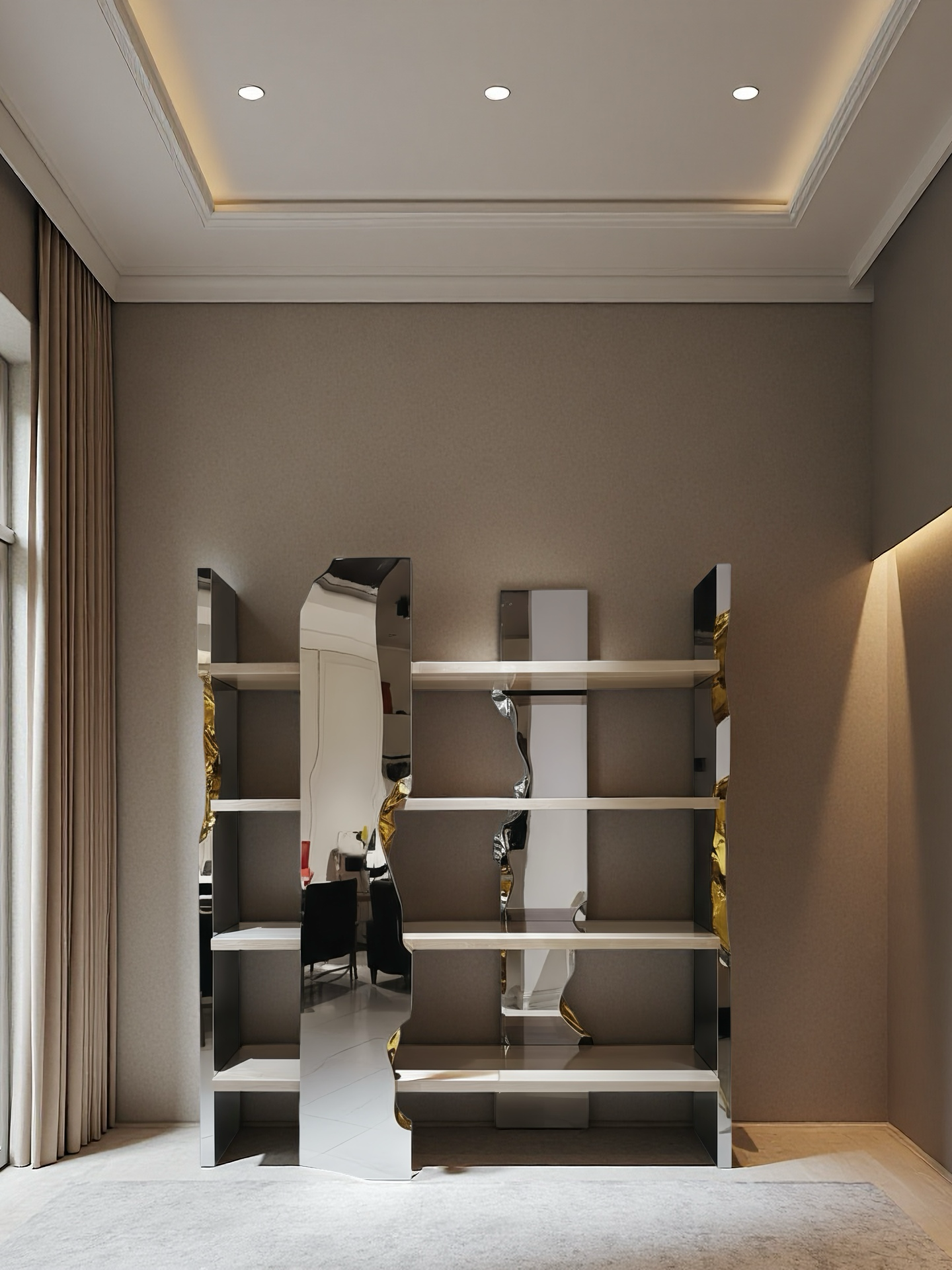 Unique luxurious crackle Stainless steel bookshelf