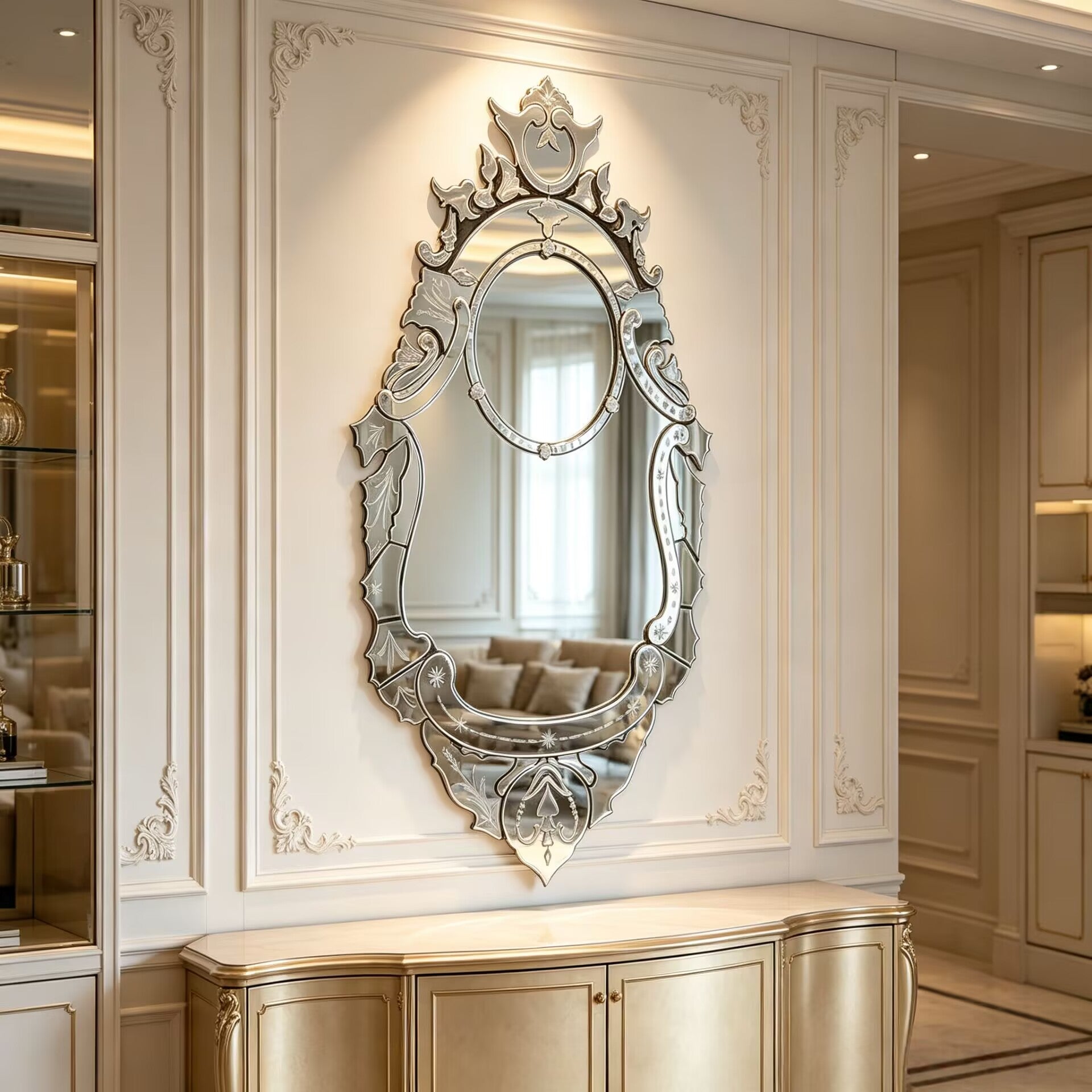 Veneto Villa Living Room Irregular Artistic Carving Decorative Mirror
