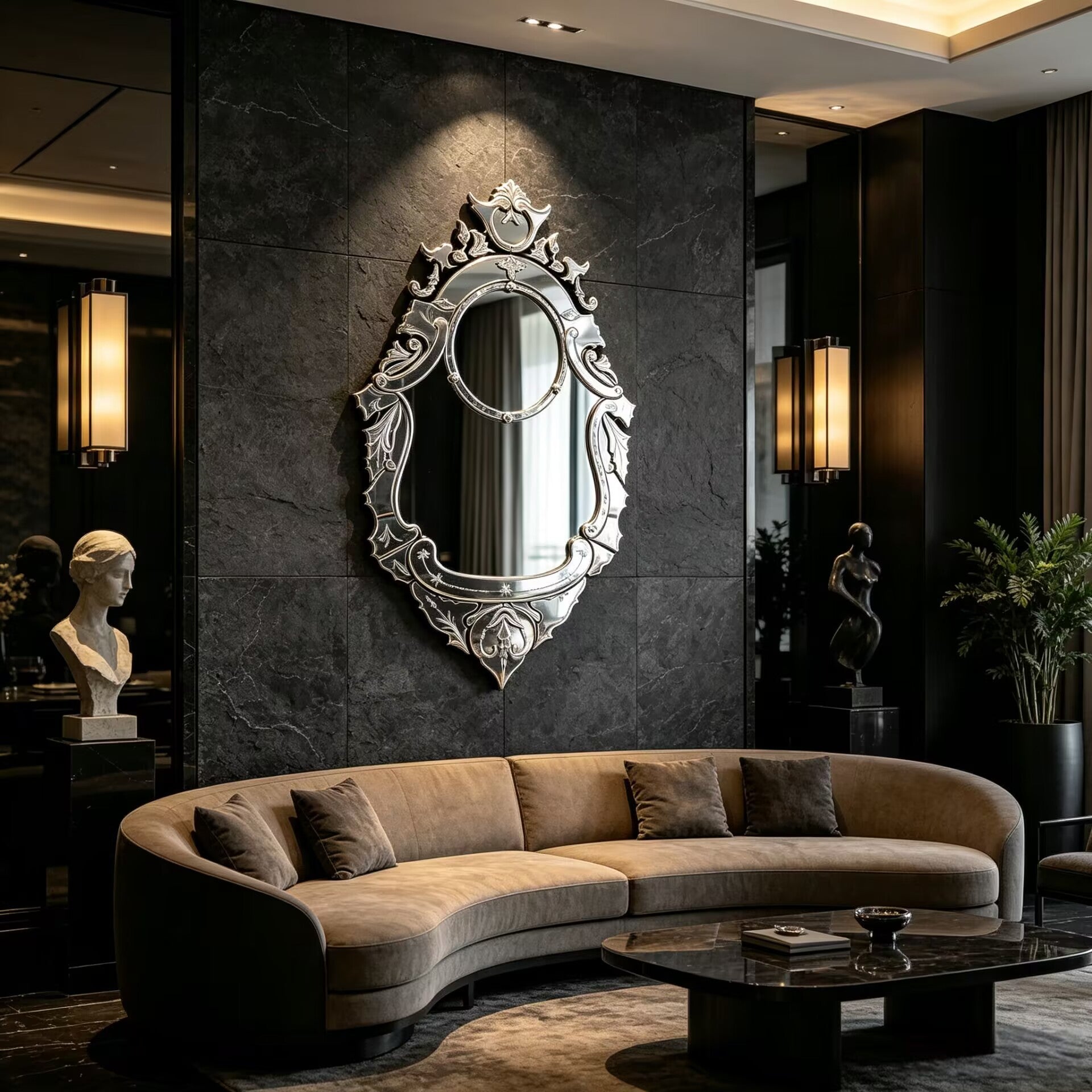 Veneto Villa Living Room Irregular Artistic Carving Decorative Mirror