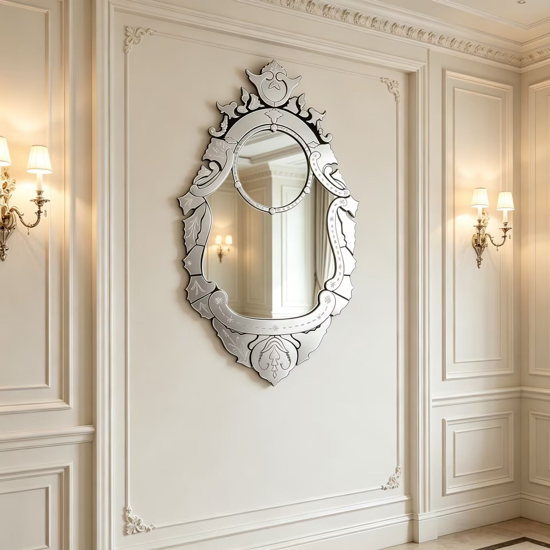 Veneto Villa Living Room Irregular Artistic Carving Decorative Mirror