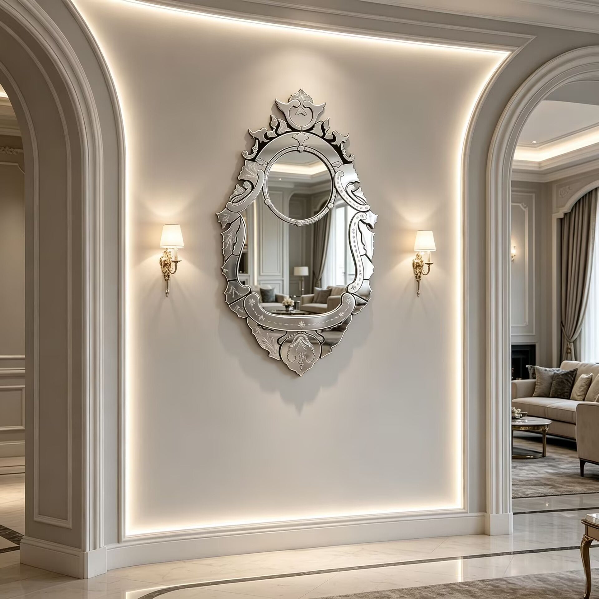 Veneto Villa Living Room Irregular Artistic Carving Decorative Mirror