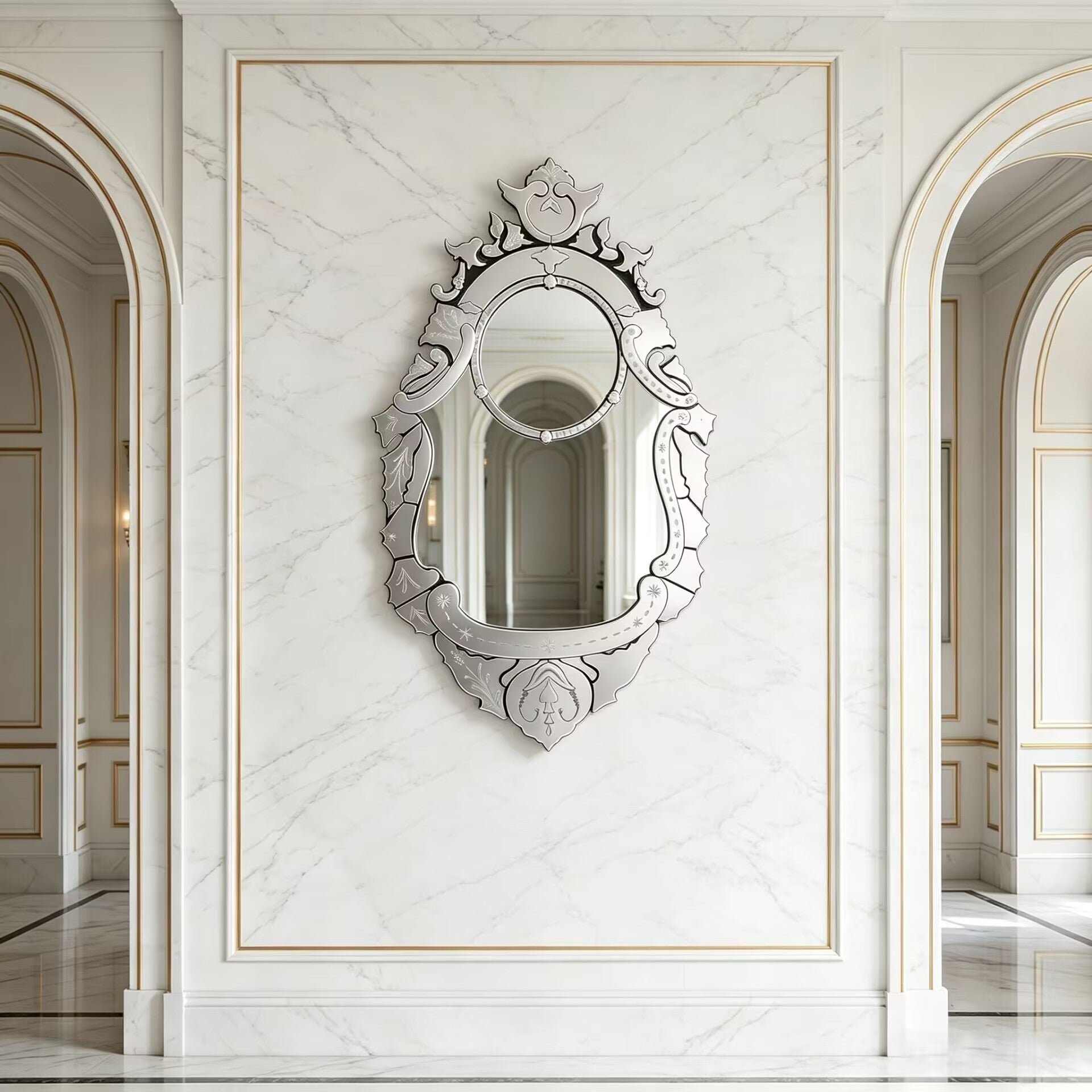 Veneto Villa Living Room Irregular Artistic Carving Decorative Mirror