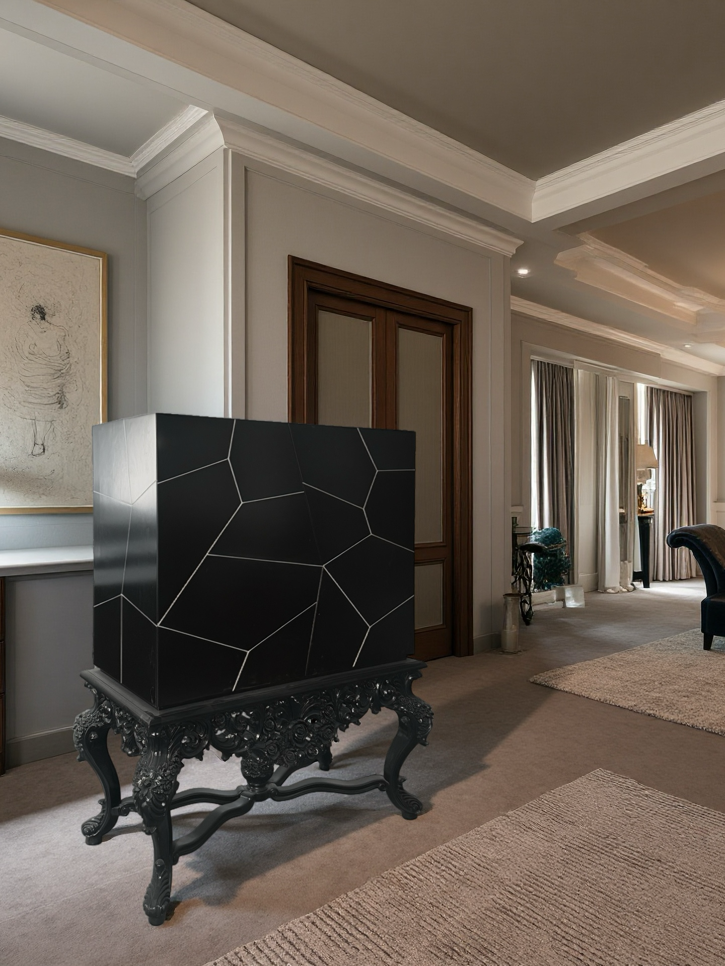 VICTORIA High-end solid wood carved wine cabinet