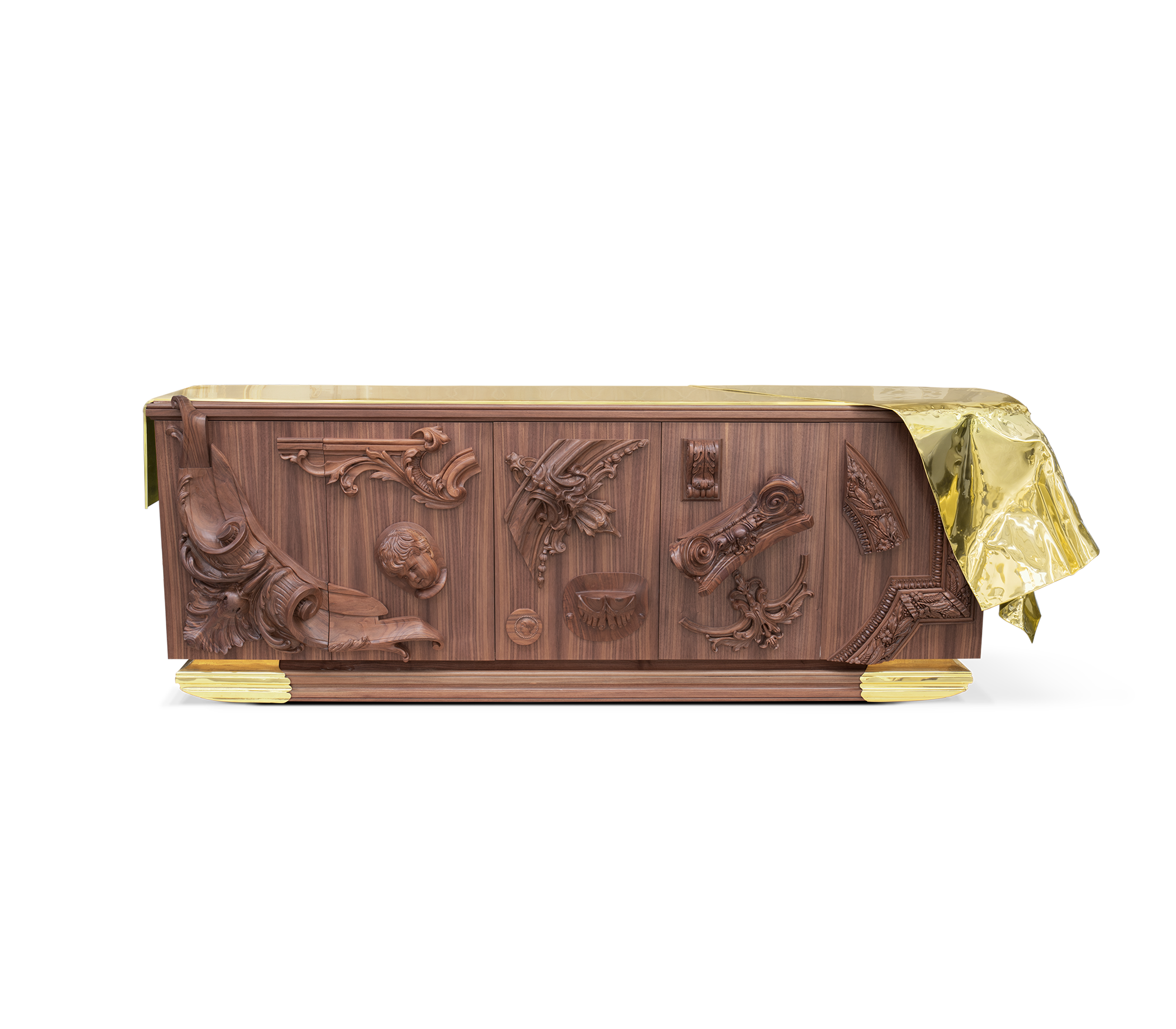 VOLTAIRE WALNUT Artistic vintage solid wood carved sideboard