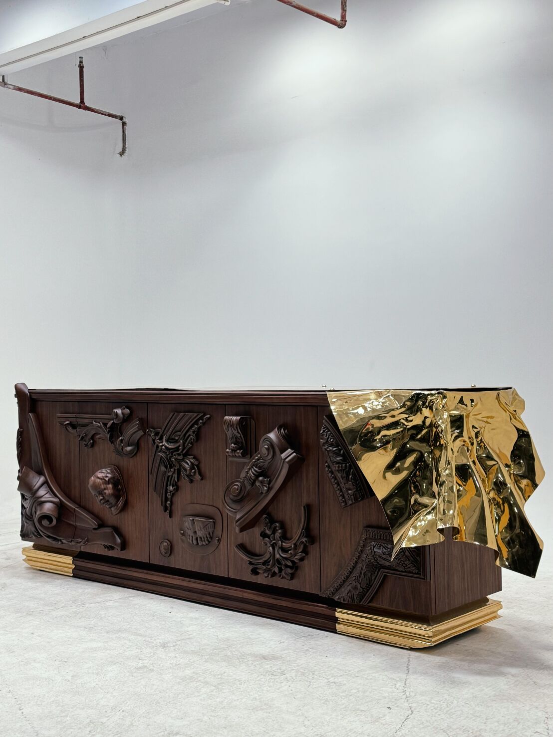 VOLTAIRE WALNUT Artistic vintage solid wood carved sideboard