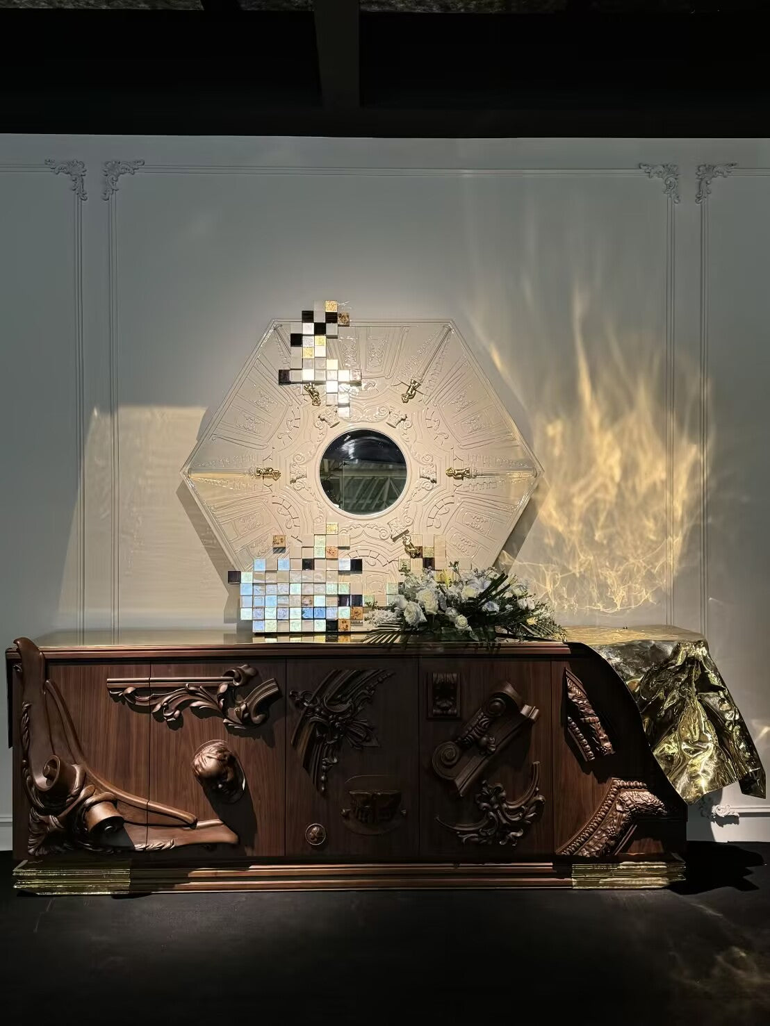 VOLTAIRE WALNUT Artistic vintage solid wood carved sideboard