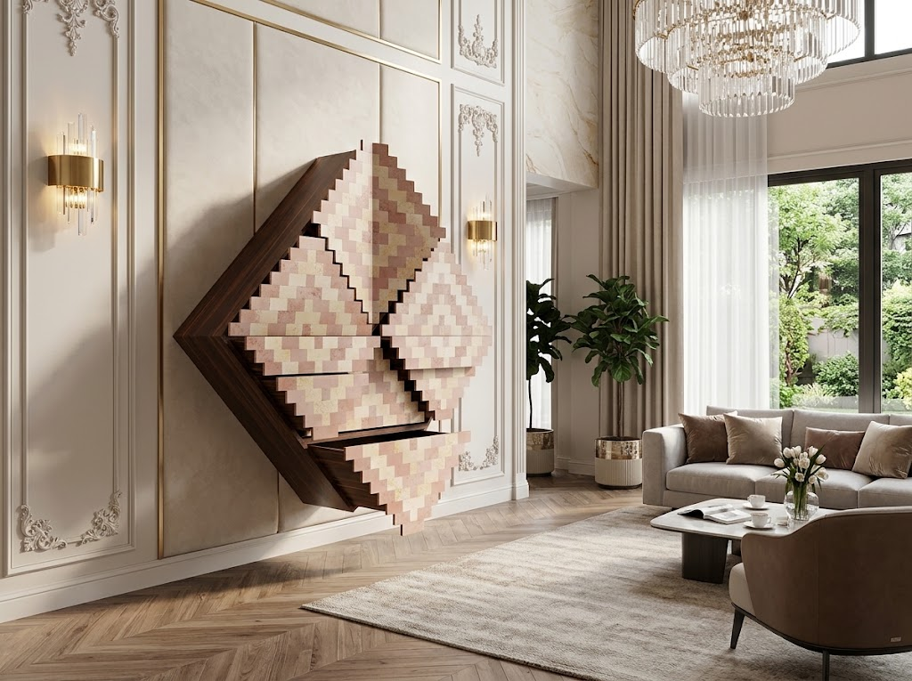 Venezia Ducale Creativity Geometry Mosaic Solid Wood Decorative Cabinet