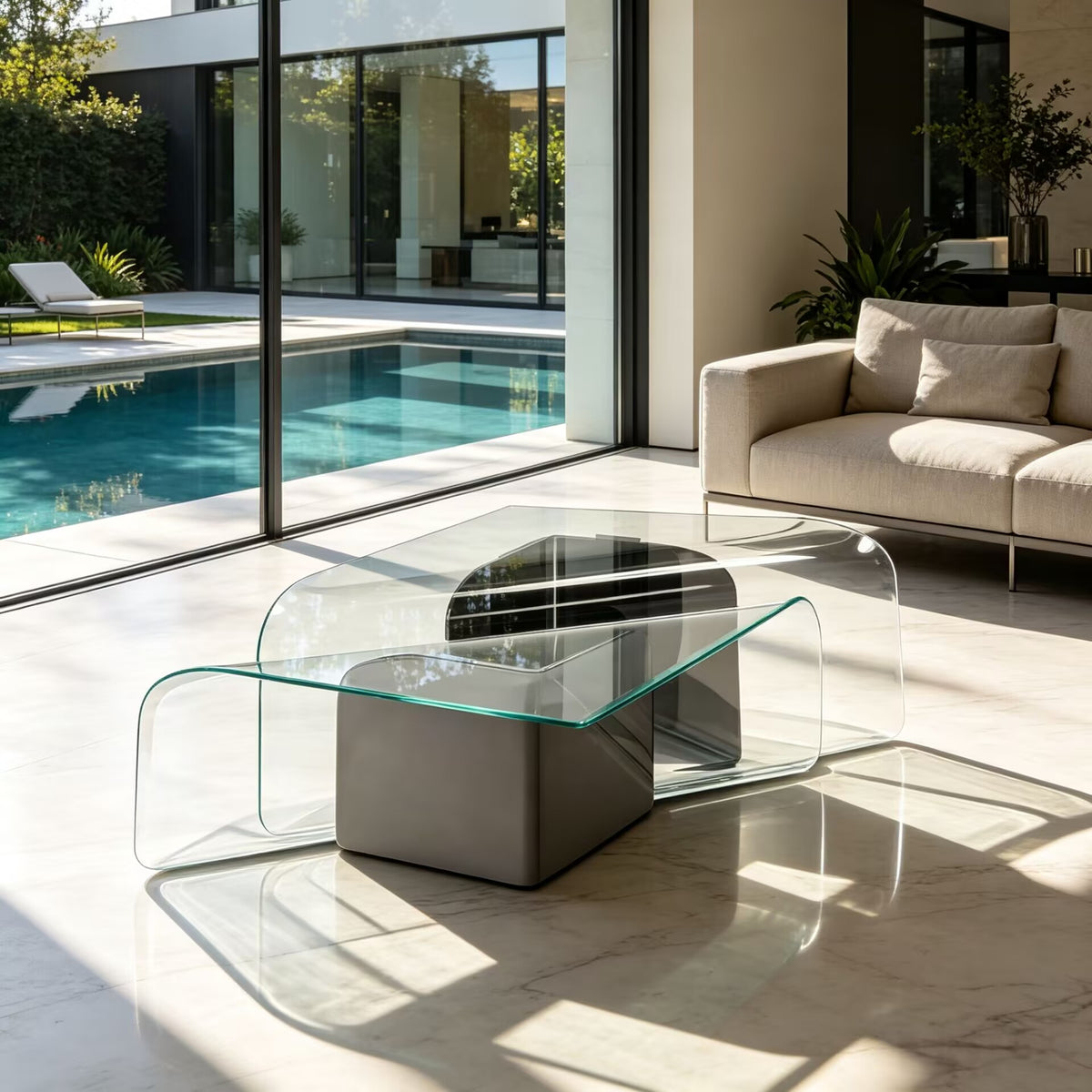 Verve Living Room High-End Creativity Metal Curved Surface Glass Coffee Table