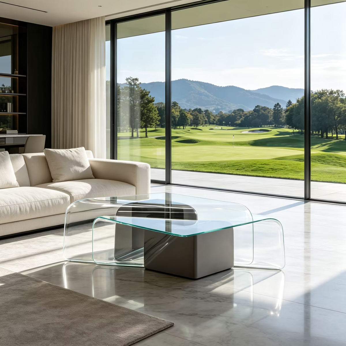 Verve Living Room High-End Creativity Metal Curved Surface Glass Coffee Table