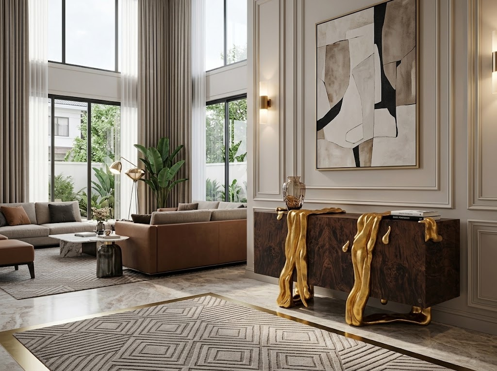 Vesuvio Modern High-End Unique Solid Wood Carving Sideboard
