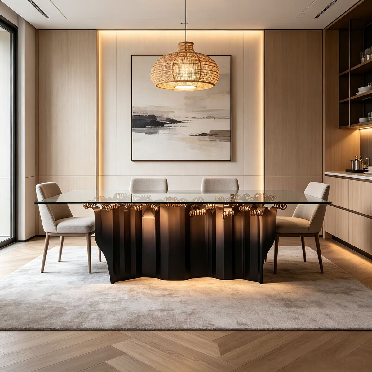 Vivo Modern Upscale Stainless Steel Art Tempered Glass Rectangle Dining Table