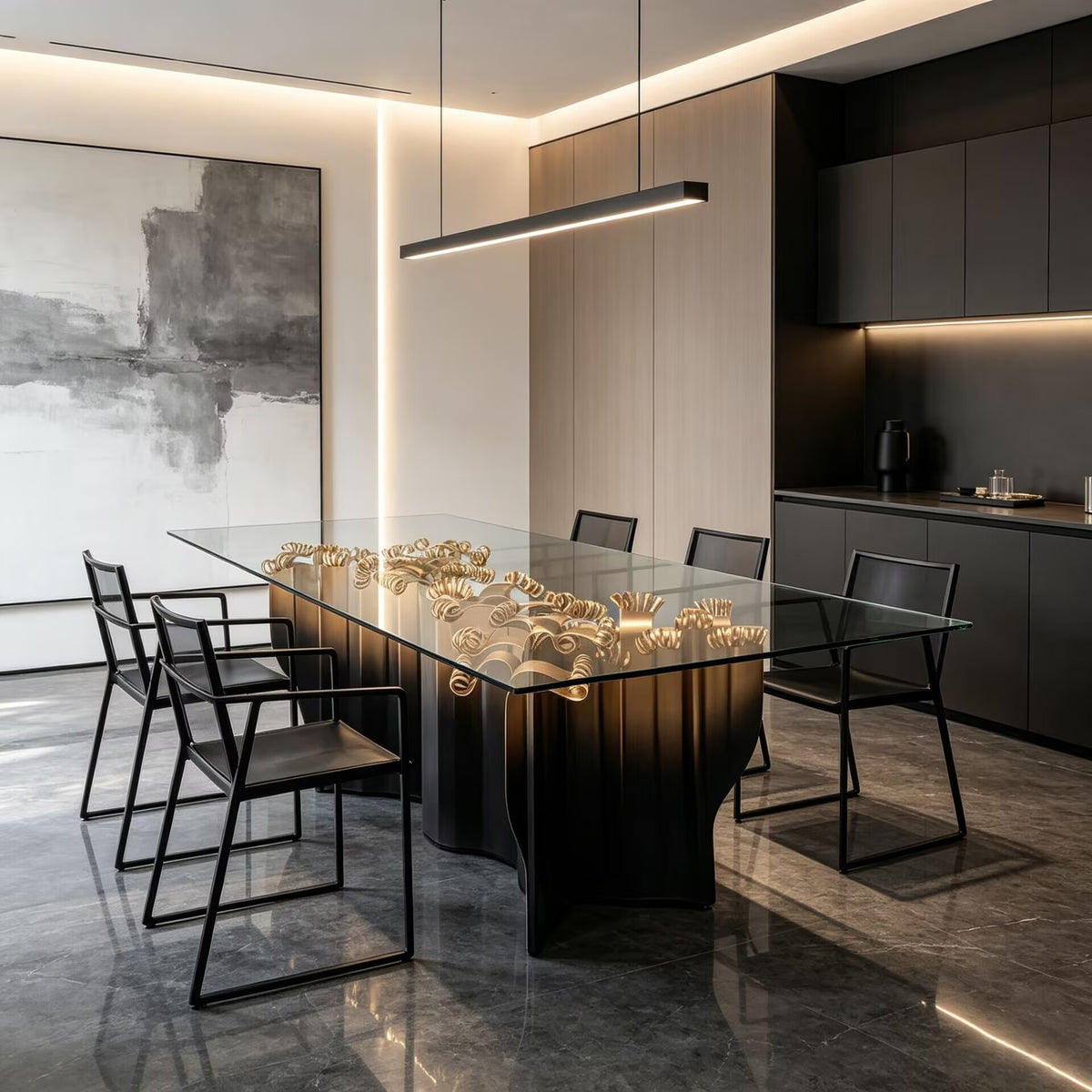 Vivo Modern Upscale Stainless Steel Art Tempered Glass Rectangle Dining Table