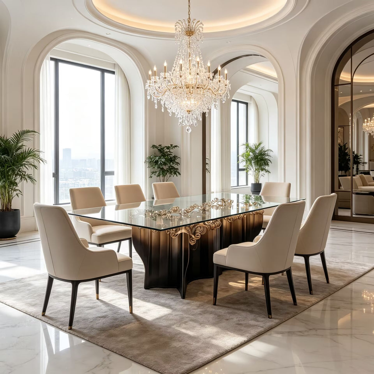 Vivo Modern Upscale Stainless Steel Art Tempered Glass Rectangle Dining Table