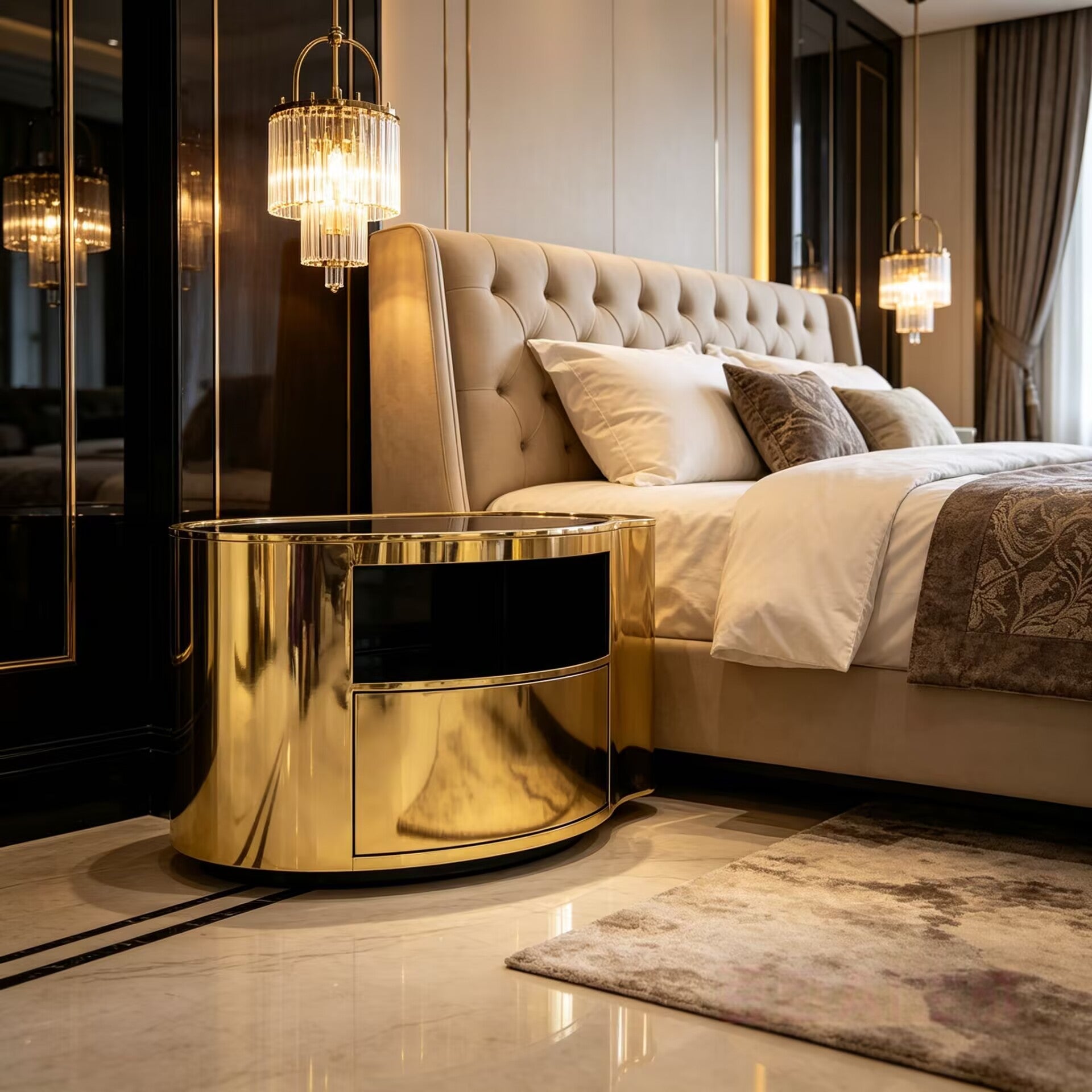 Wave Luxurious Irregular Minimalism Stainless Steel Bedside Table
