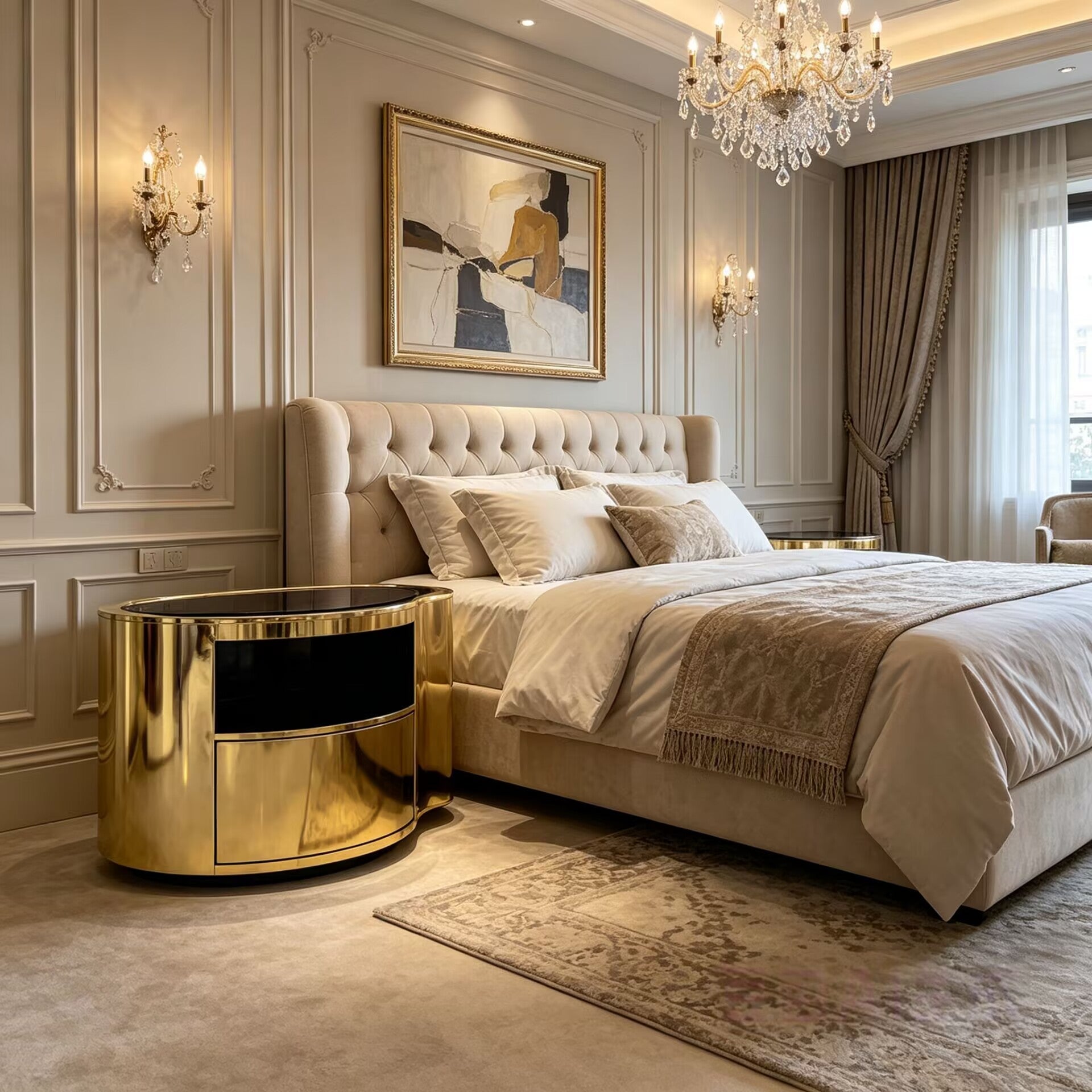 Wave Luxurious Irregular Minimalism Stainless Steel Bedside Table