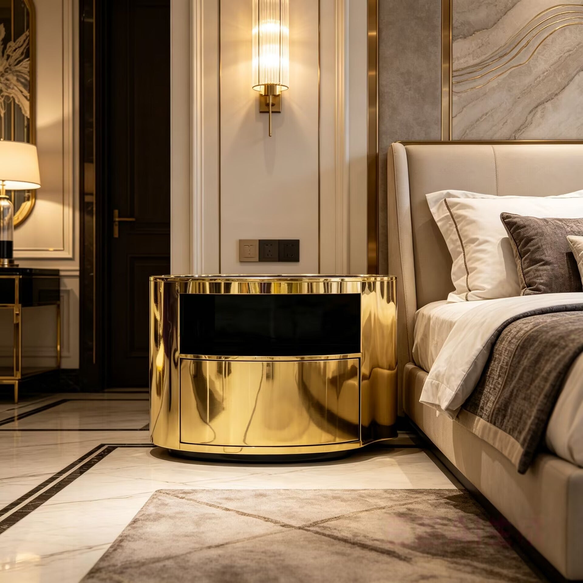 Wave Luxurious Irregular Minimalism Stainless Steel Bedside Table