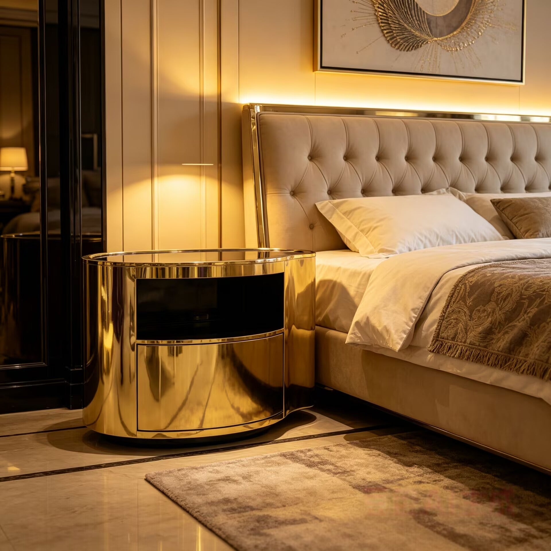 Wave Luxurious Irregular Minimalism Stainless Steel Bedside Table