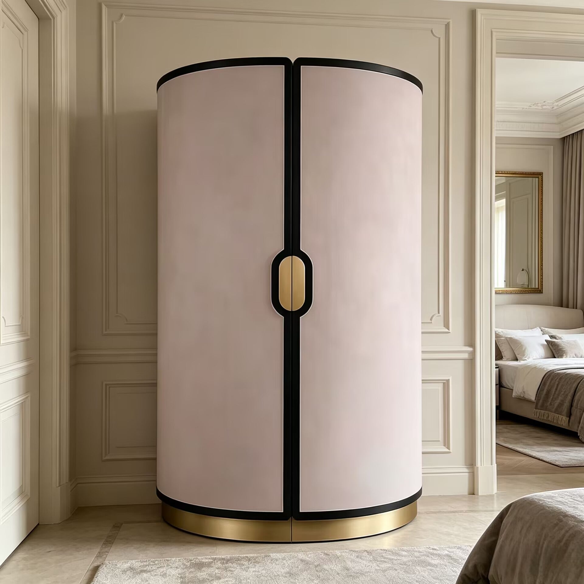 Luxurious Minimalism Solid Wood Customize Leather Wardrobe