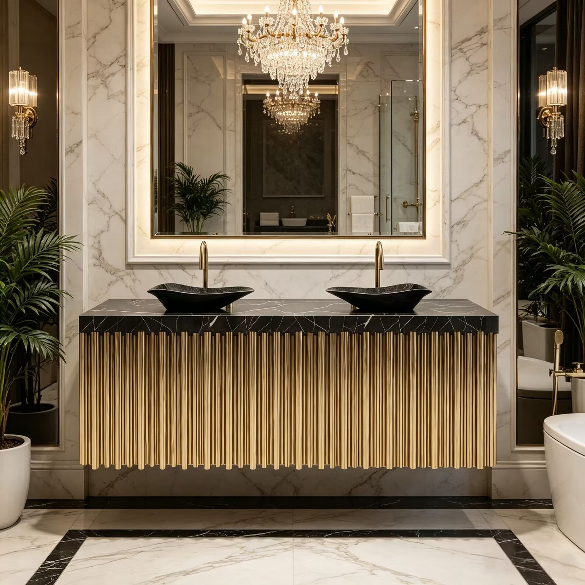 Villa Bathroom Modern Artistic Metal Creativity Marble Washbasin