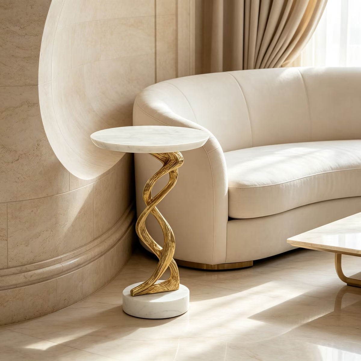 Windswept Martini Irregular Metal Upscale Marble Round Side Table