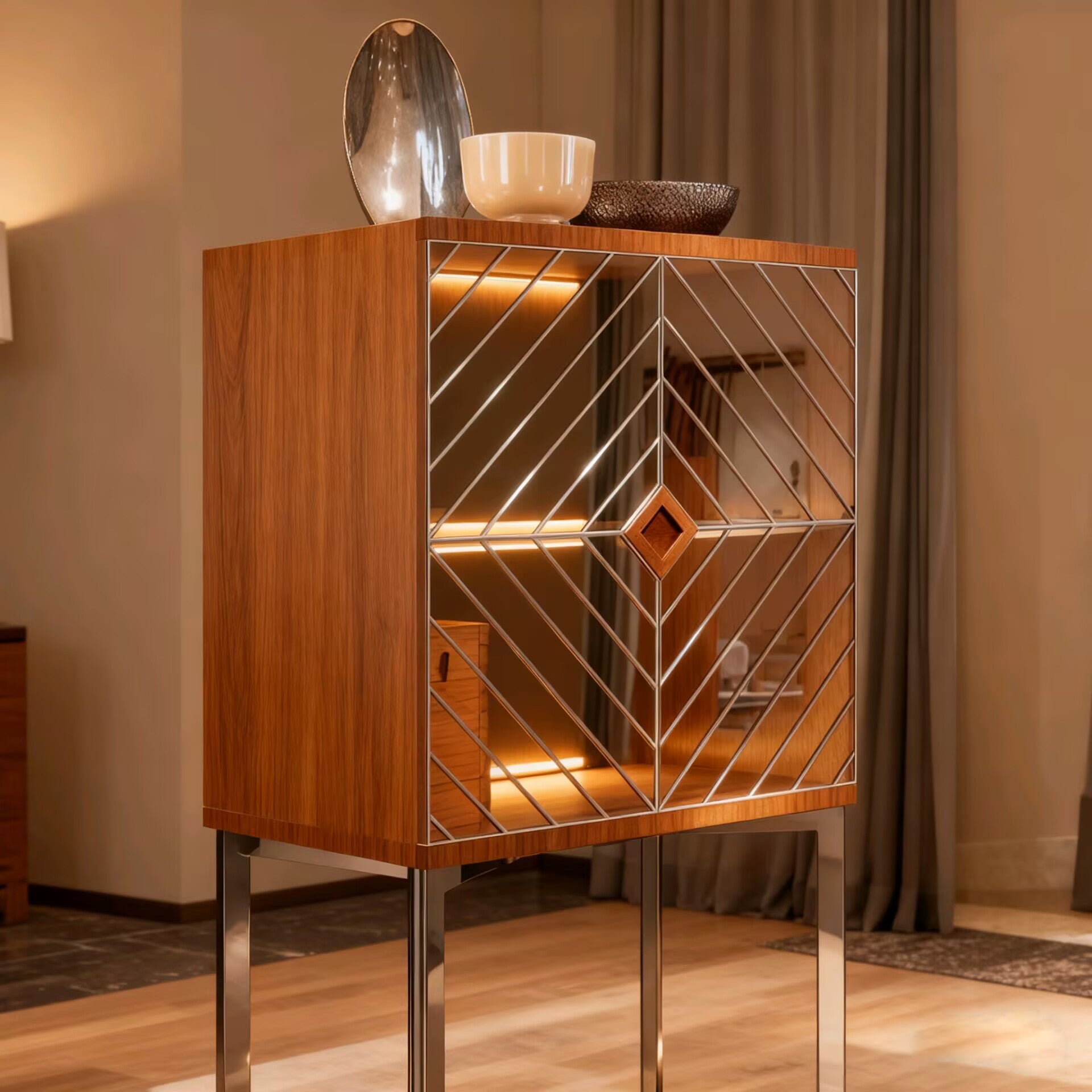 Luxury Modern Minimalism Solid Wood Glass Decorative Wine Cabinet