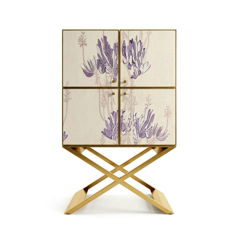 Retro High-End Hand Embroidery Solid Wood Decorative Wine Cabinet