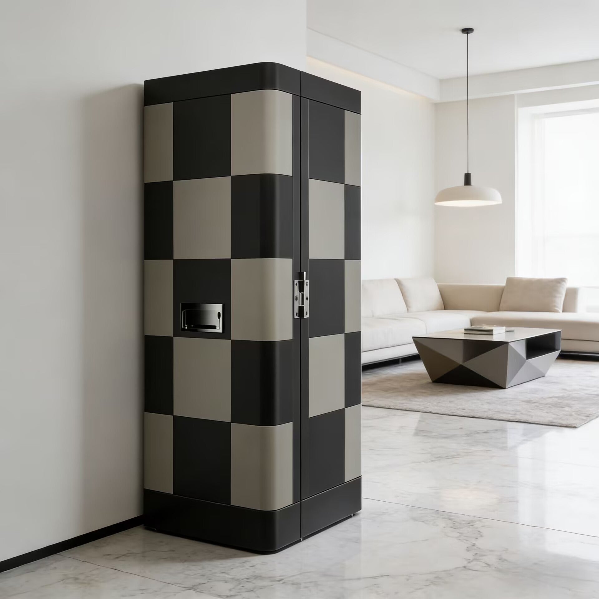 Luxurious Villa Living Room Art Leather Solid Wood Wine Cabinet