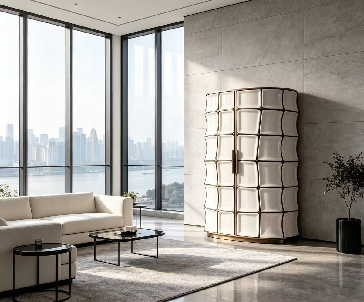 High-End Designer Ceramics Unique Geometry Metal Wine Cabinet